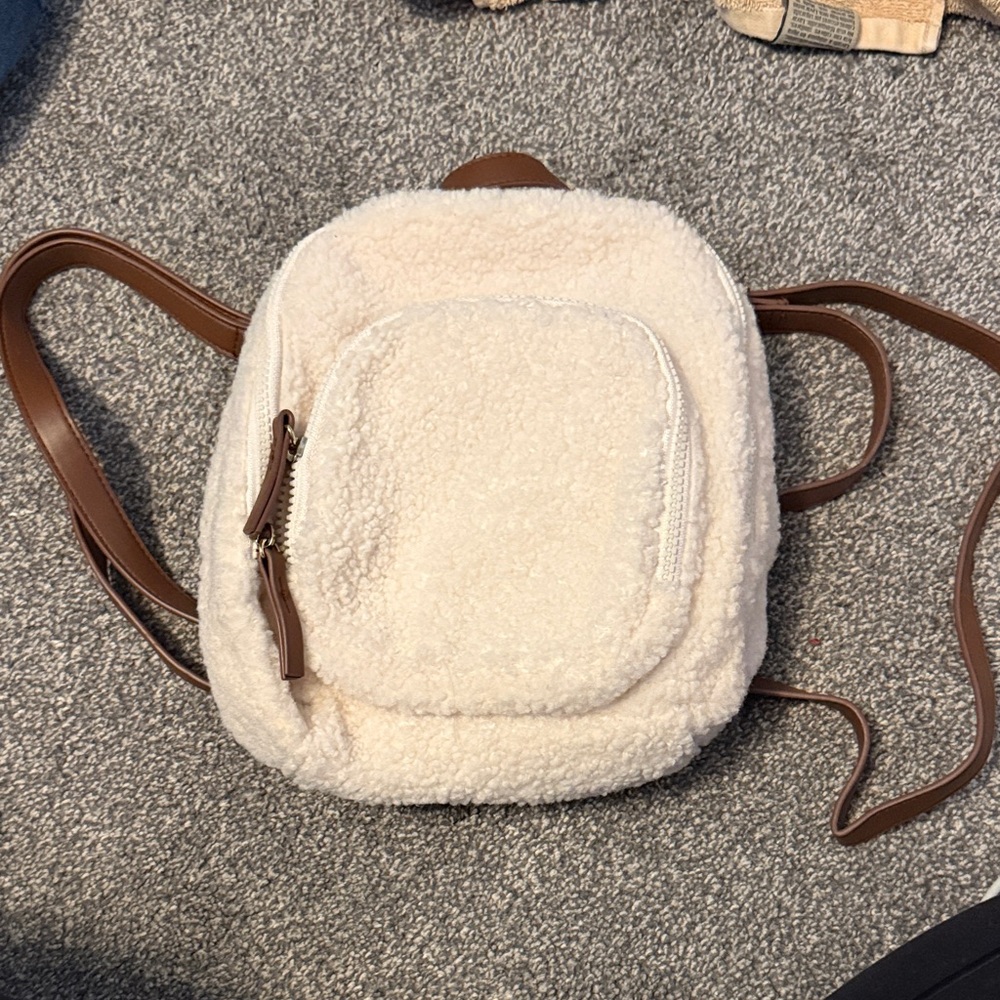 Shearling Backpack with Brown Accents